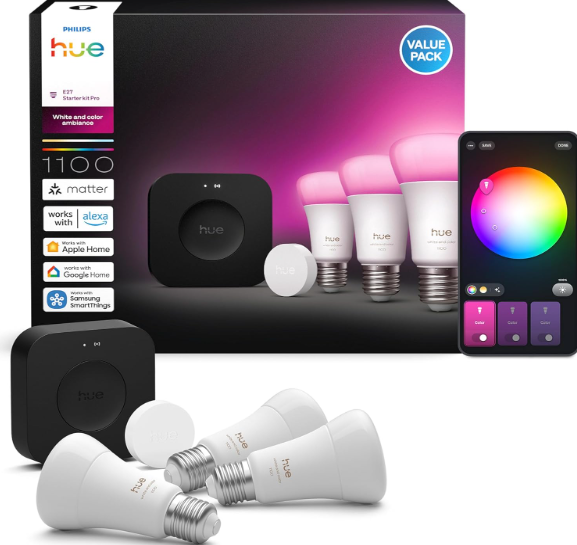 Philips Hue Starter Kit Pro | Bridge + Smart Button + 3 Bombillas E27
