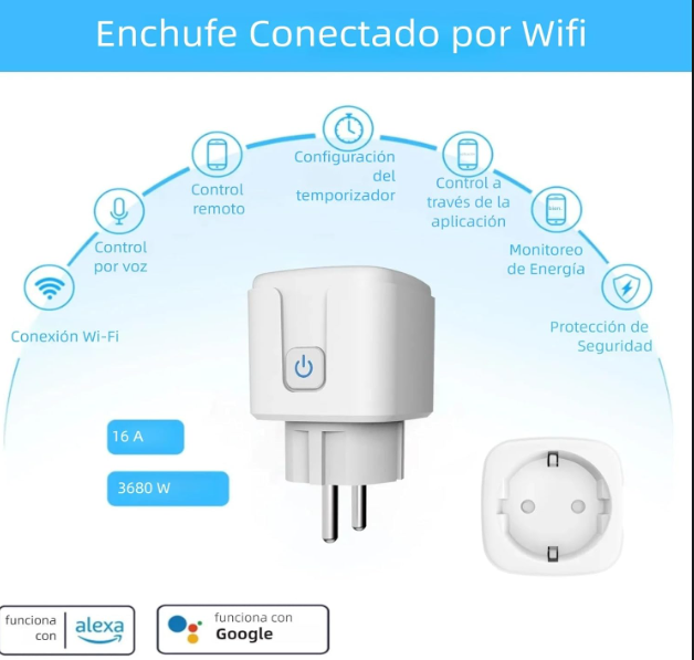 Enchufe Inteligente WiFi 16A con Energía | Tuya/Smart Life | Alexa Google
