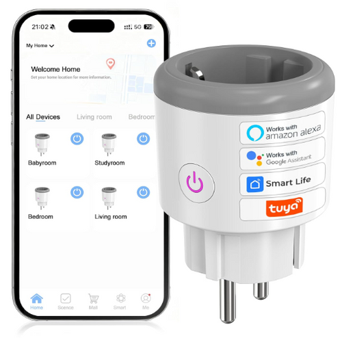Enchufe inteligente WiFi 16A con Bluetooth, monitor de energía, temporizador y control por voz. Compatible con Alexa, Google Home y Tuya/Smart Life.