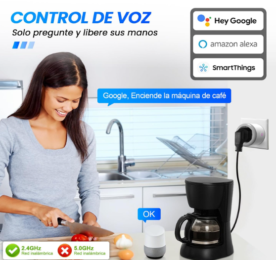 Enchufe inteligente WiFi 16A con Bluetooth, monitor de energía, temporizador y control por voz. Compatible con Alexa, Google Home y Tuya/Smart Life.